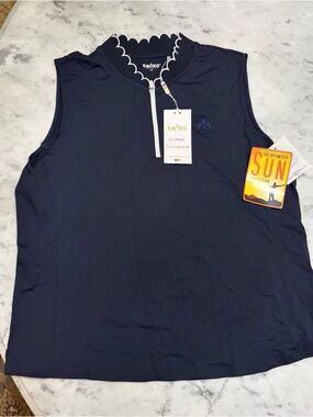 SWING Navy Sleeveless Zip Golf Polo Thunderbird country club   NWT